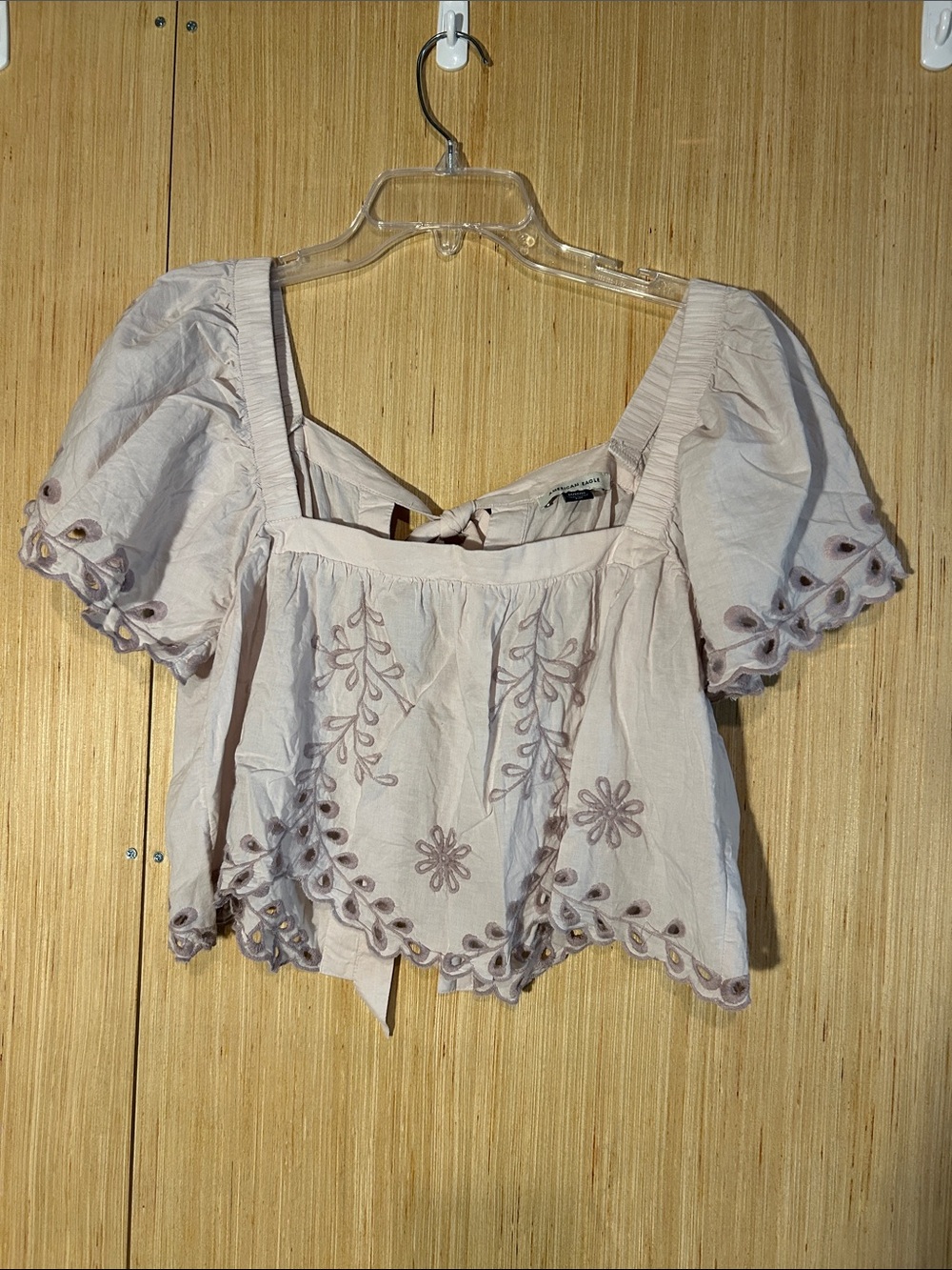 American Eagle Outfitters Embroidered Square-Neck Crop Top in Pale Lavender